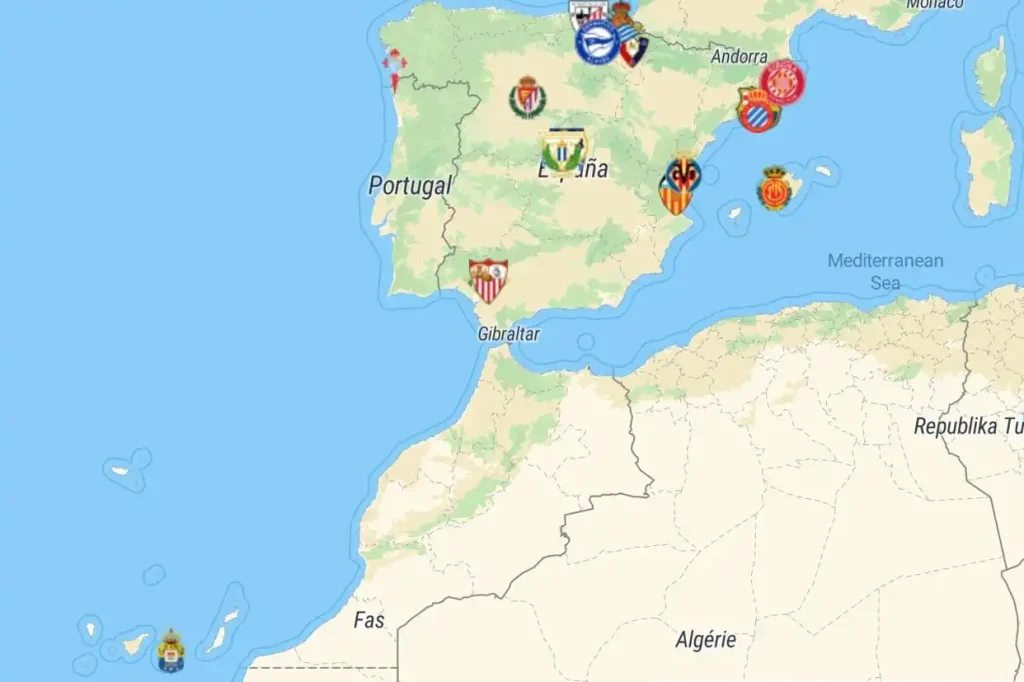Spanish La Liga team map for the 2024-25 season