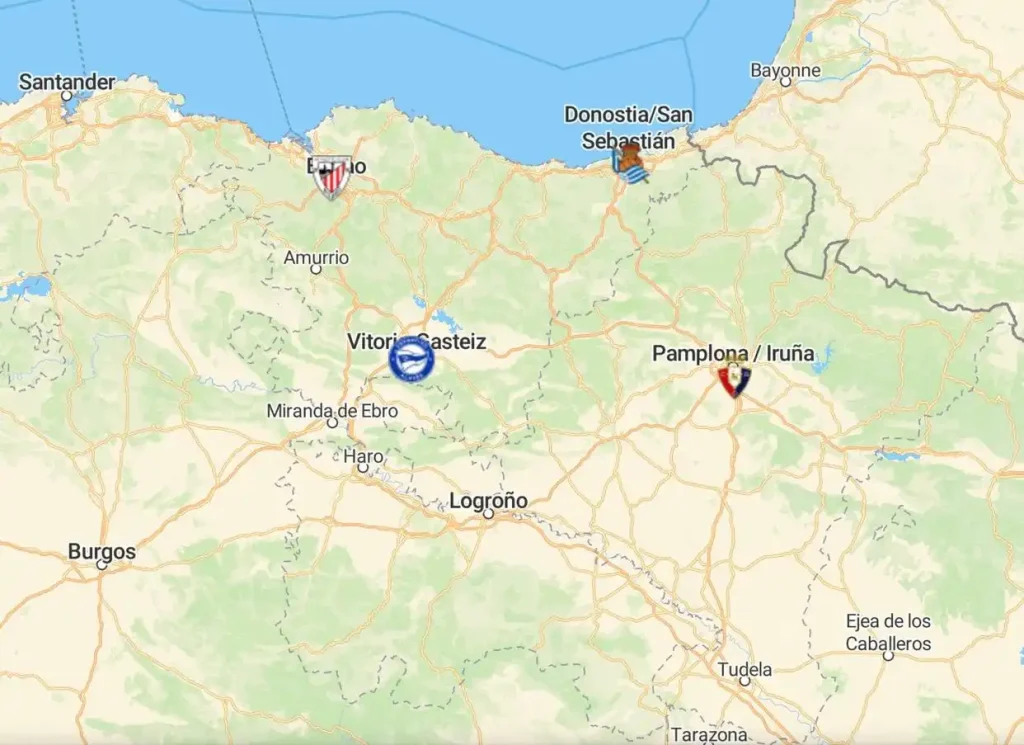Spanish La Liga team map for the 2024-25 season